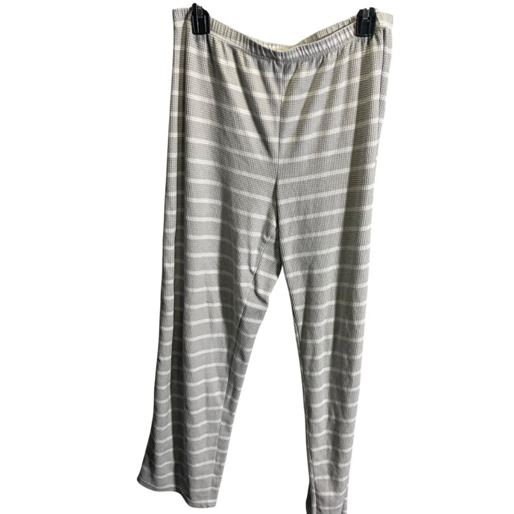 Muk Luks Striped Stretchy Lounge Pants‎ Medium Gray & White Polyester Blend